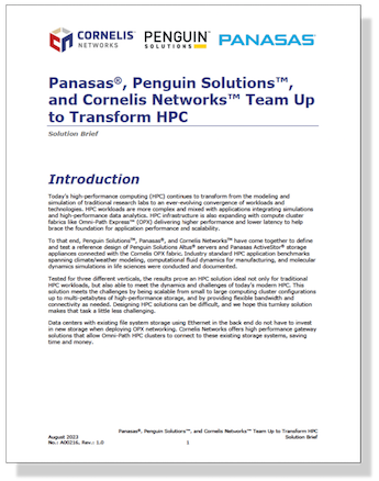 Panasas Penguin and Cornelis solution brief thumbnail